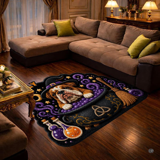 Custom Dog Photo Rug, Personalized Pet Portrait Area Mat Non Slip Indoor Door Rug for Dog Lovers, Welcome Home Decor Halloween (Witch Cauldron)