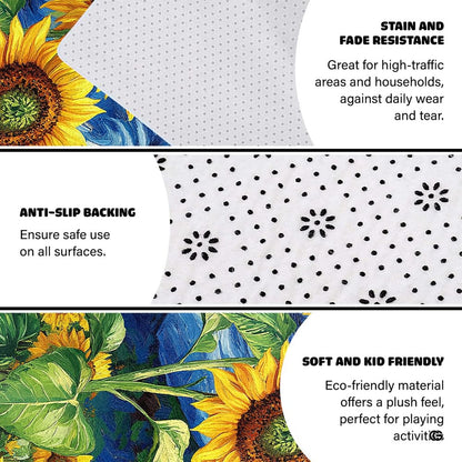 Non-skid dotted backing and resilient pile construction of the starry night sunflower area rug. - thumbnail image 6 of 7