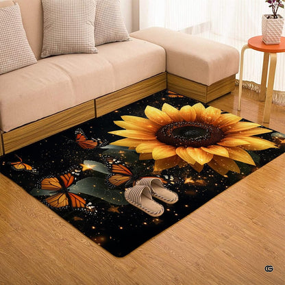 Sunflower butterfly area rug placed alongside living room couch and accent furniture. - thumbnail image 7 of 7