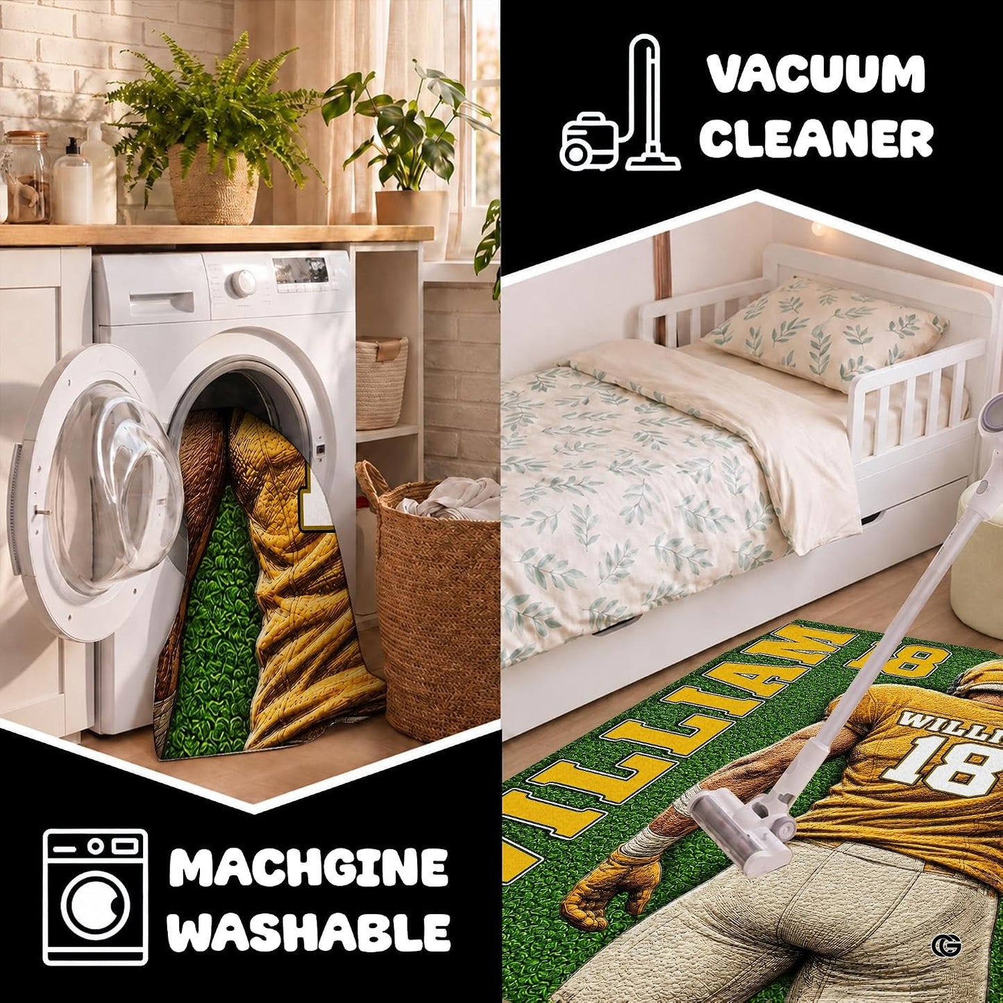 Personalized Football Shaped Rug, Non-Slip Washable Sport Carpet (A03)