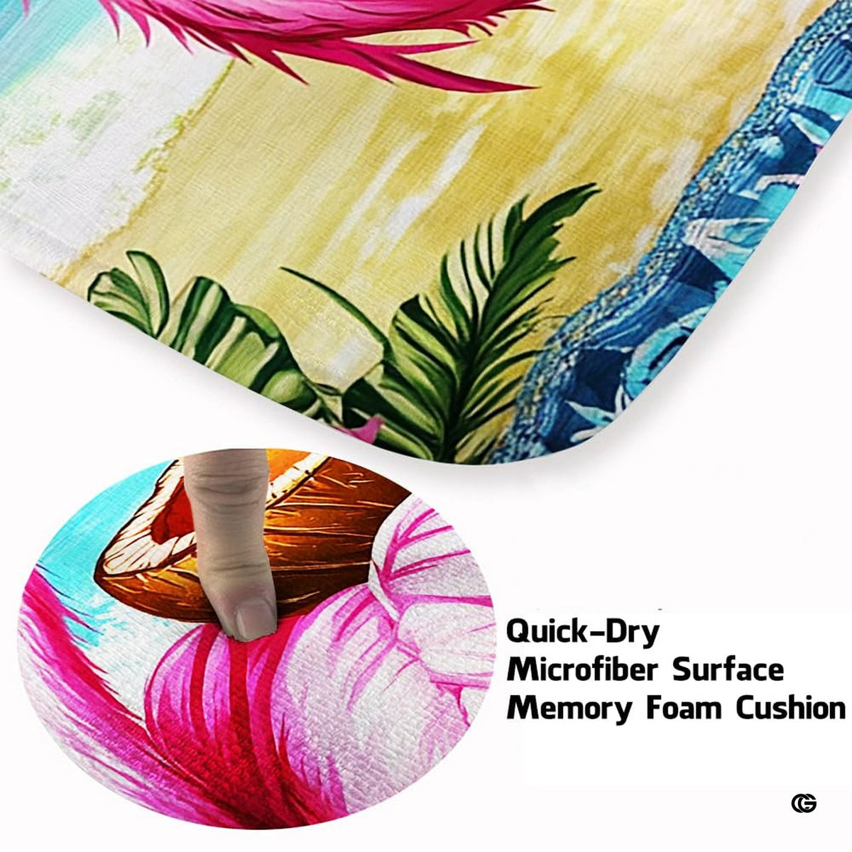 Detailed view of the coconut drink illustration with umbrella and hibiscus bloom.