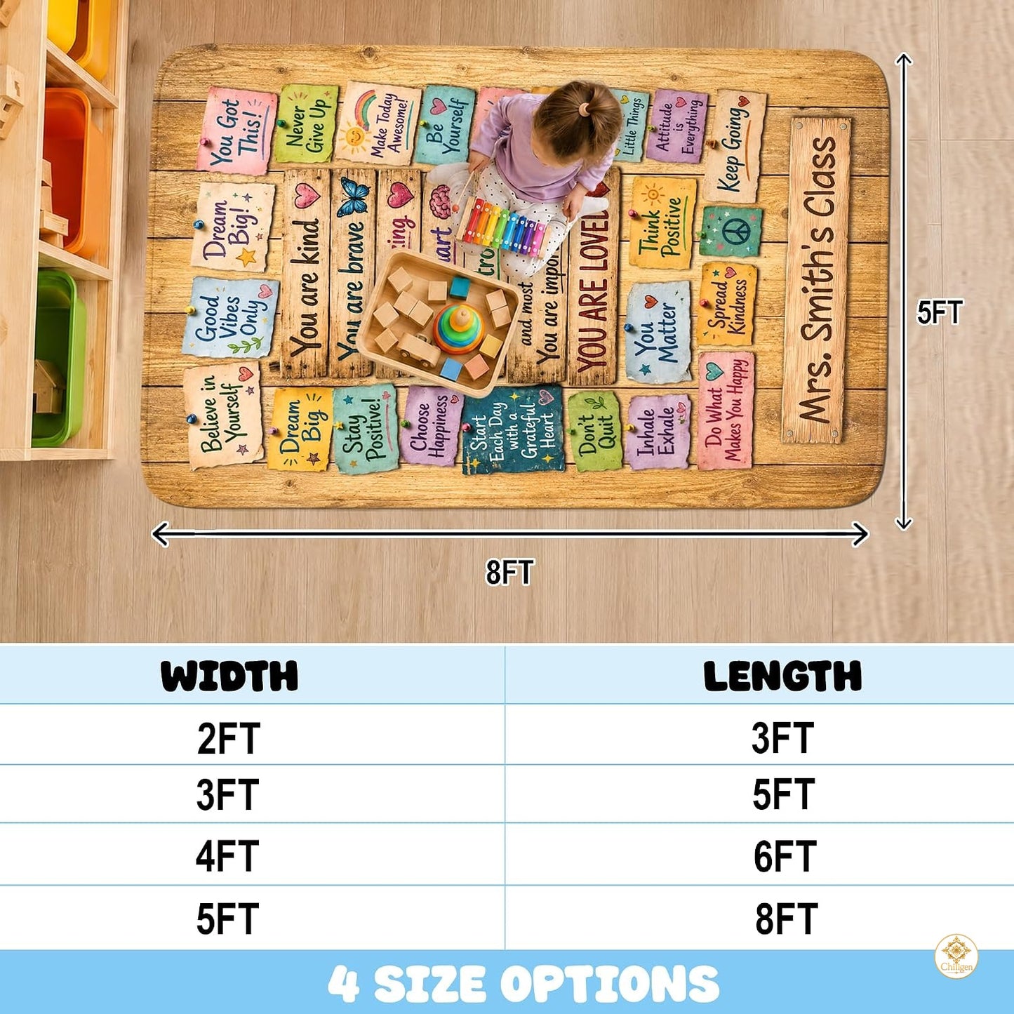 Personalized Motivational Classroom Rug for Kids - Vintage