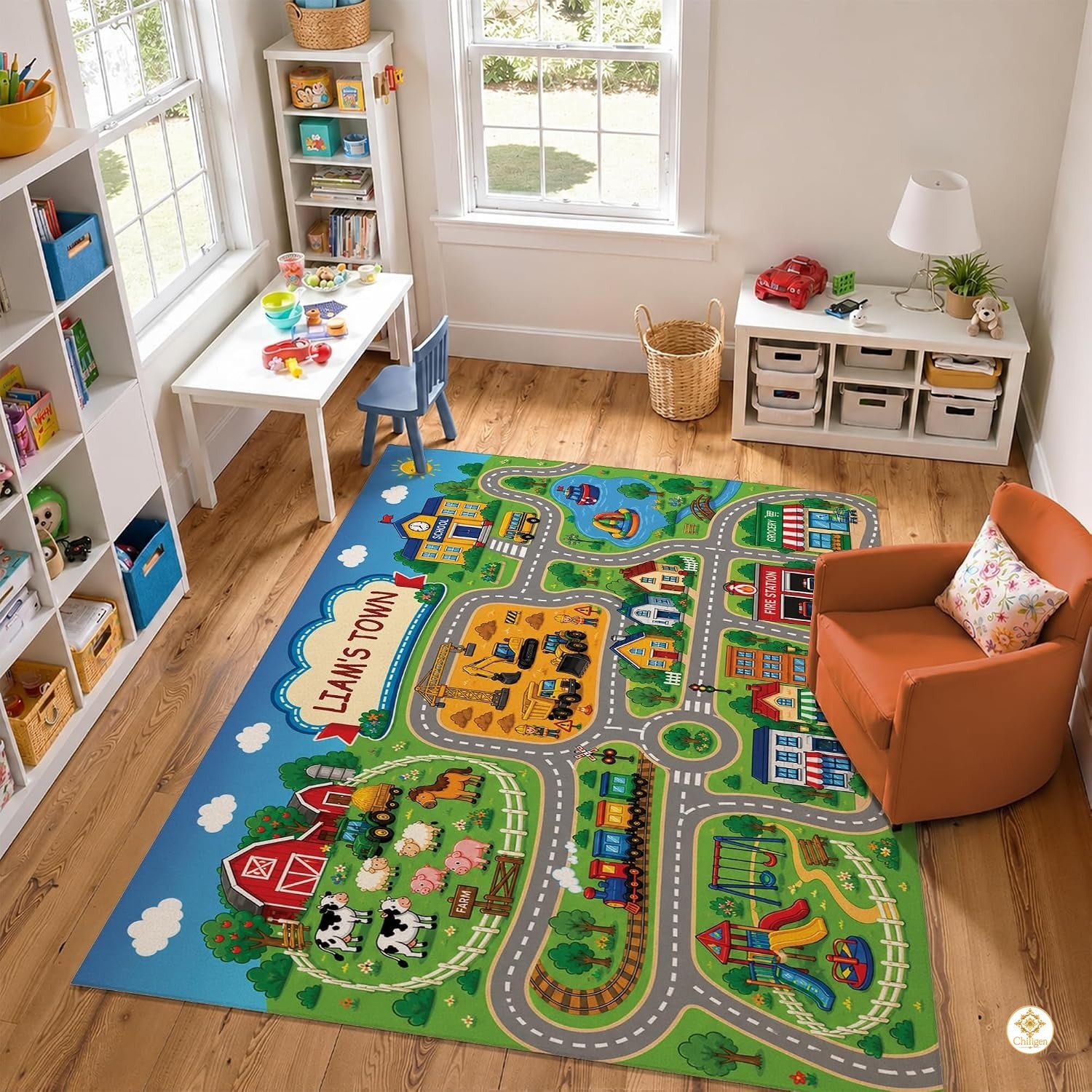 Custom Road Map Welcom Mat for Kids Room and Playroom - Map 9