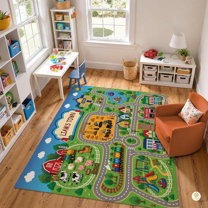 Custom Road Map Welcom Mat for Kids Room and Playroom - Map 9