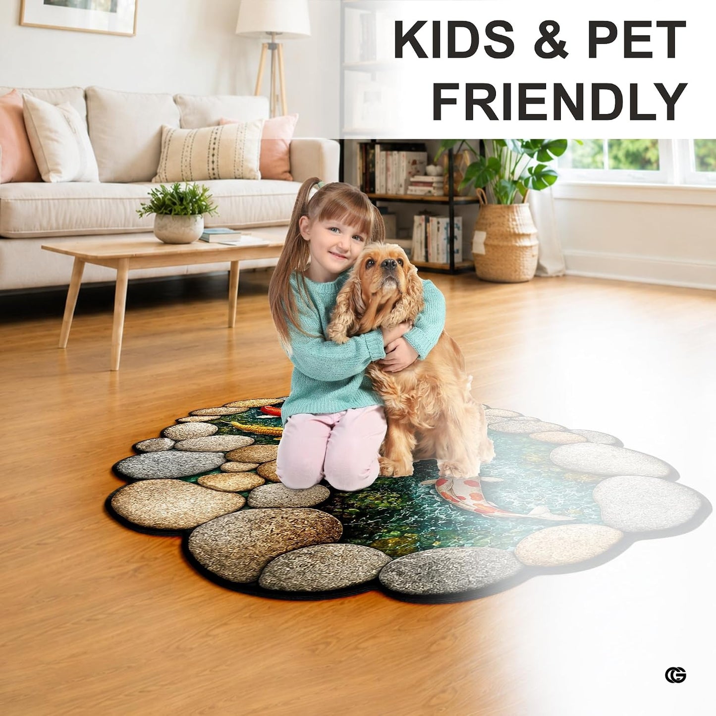 Custom Japanese Koi Fish Shaped Area Rug, Personalized 3D Optical Illusion Koi Pond Lotus Non Slip Washable Shaped Floor Mat, Fish Pond Rugs for Bedroom Living Room Decor (1, D4)