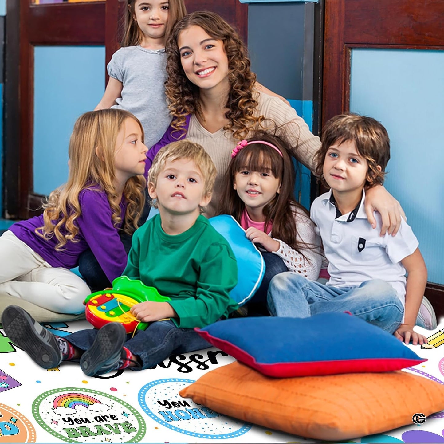 Personalized Teacher Classroom Rug, Custom Back to School Welcome Mat with Name, Kindergarten Preschool Elementary Decor, Composition Notebook Carpet (A03)