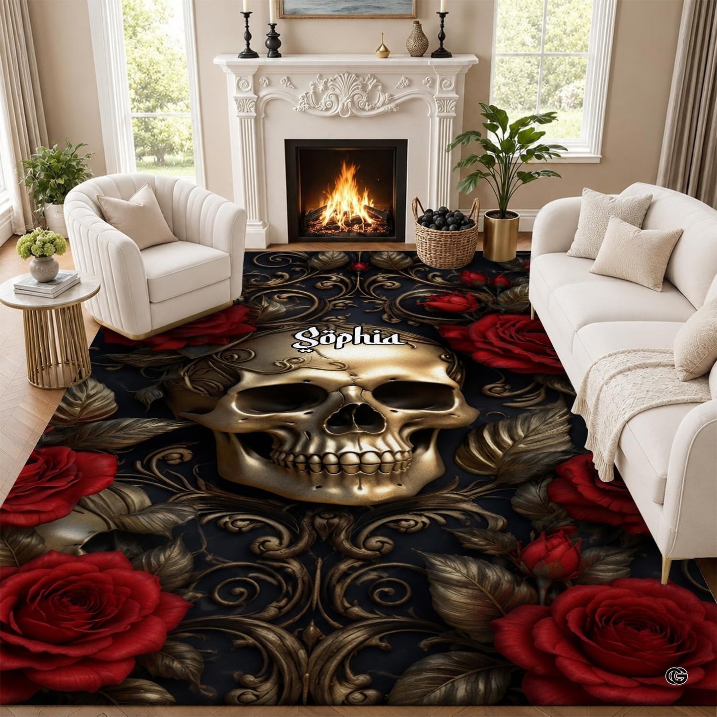 Personalized Witch Area Rug with Name - Custom Halloween Rug, Black Cat & Raven Floor Carpet, Spooky Gothic Home Decor, Non Slip Rugs (Style 5)