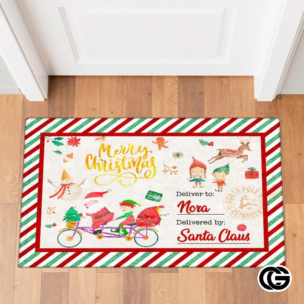 Personalized Christmas Doormat with Custom Family Name - Santa Letter