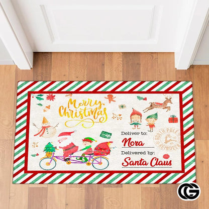 Personalized Christmas Doormat with Custom Family Name - Santa Letter