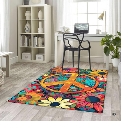 Vibrant peace emblem botanical area rug accenting a contemporary living space with lively yellow and coral hues. - thumbnail image 5 of 5