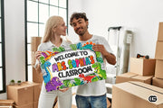 Personalized Welcome Doormat with Teacher Name and Notebook Pattern - Class-08