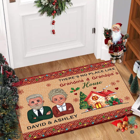 Christmas Welcome Mat, Grandma & Grandpa Doormat, Outdoor Mats for Front Door, Personalized Family Name Floor Entrance Non-Slip