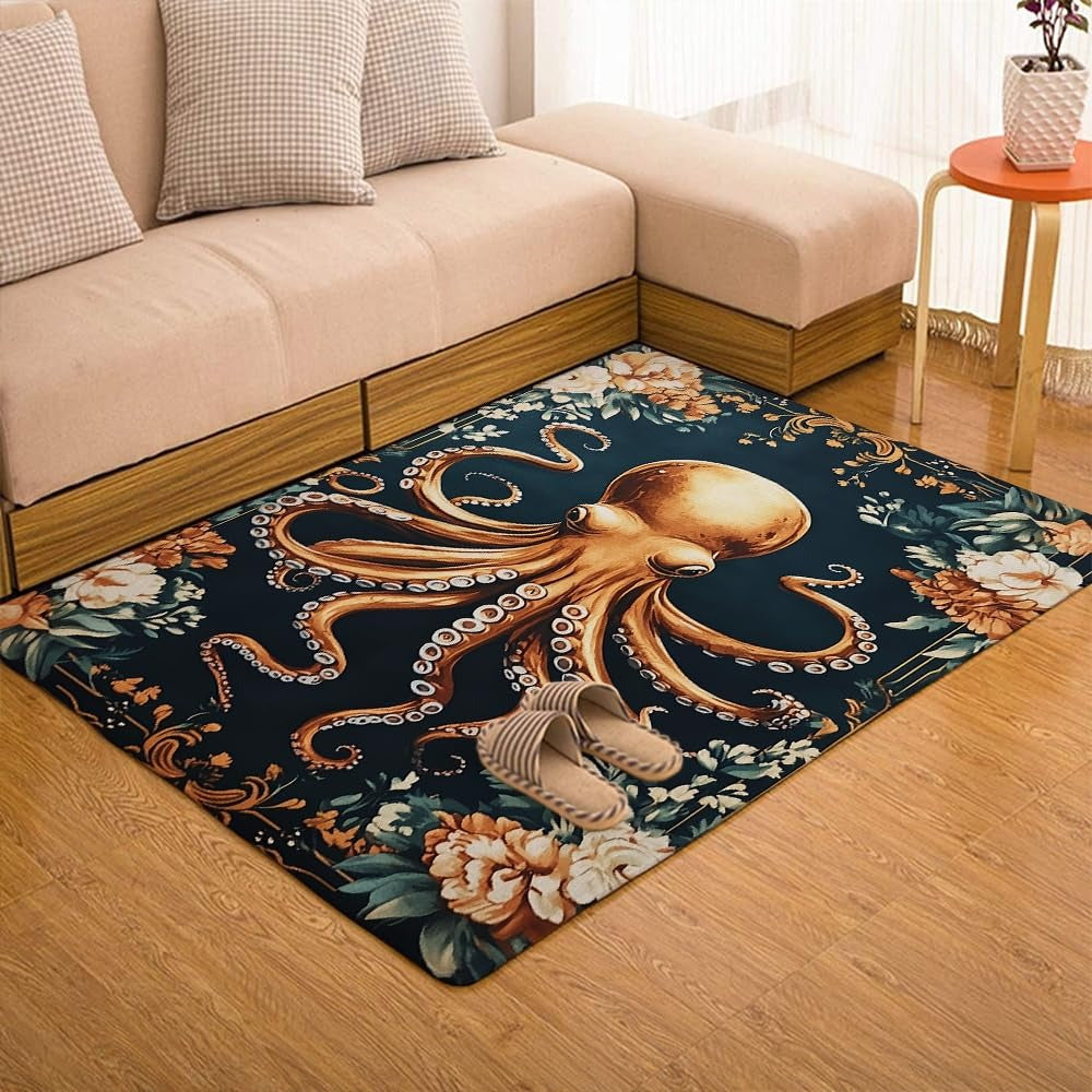 Custom Coastal Octopus Welcome Mat for Entryway and Bathroom