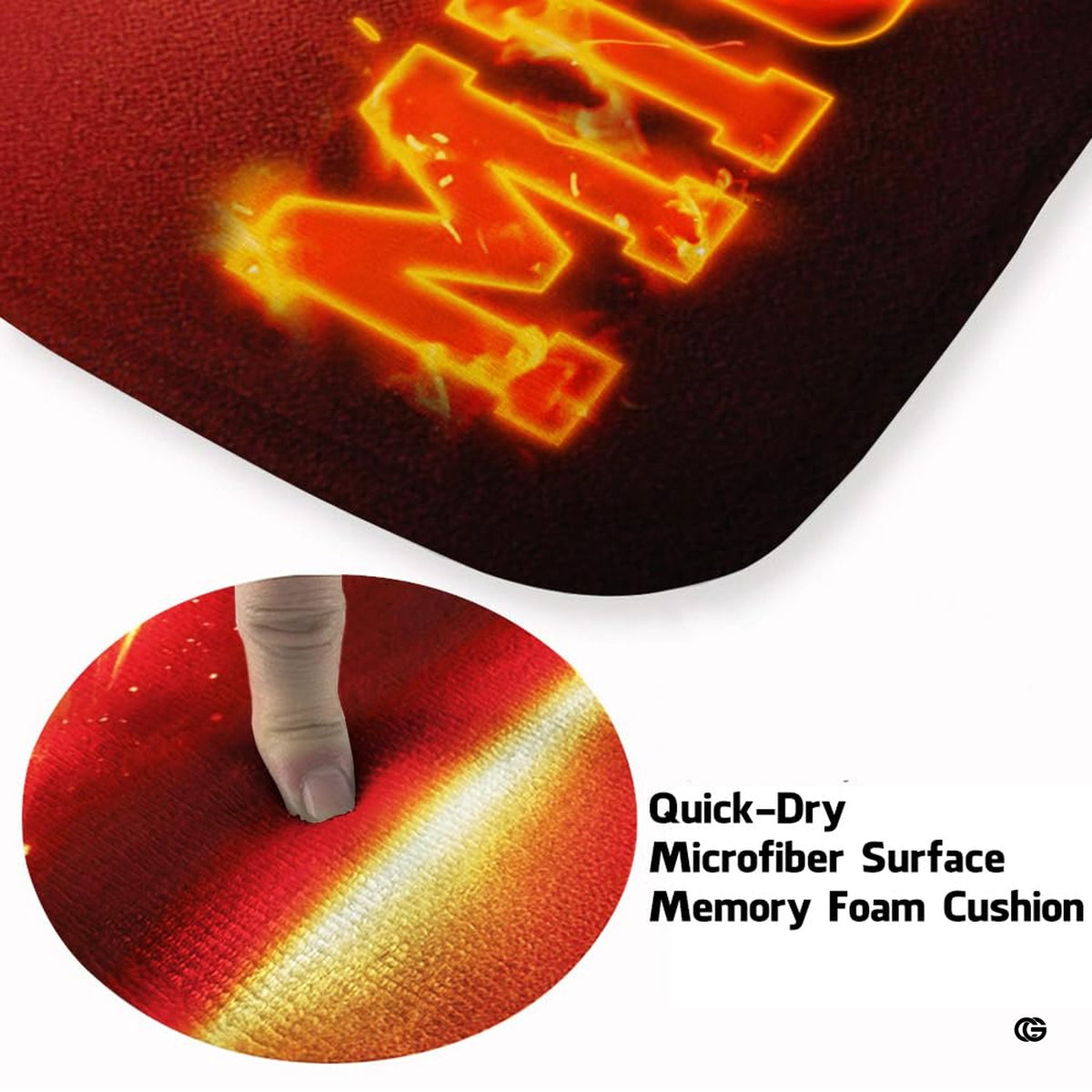 Soft low-pile microfiber surface texture on flaming soccer sports rug