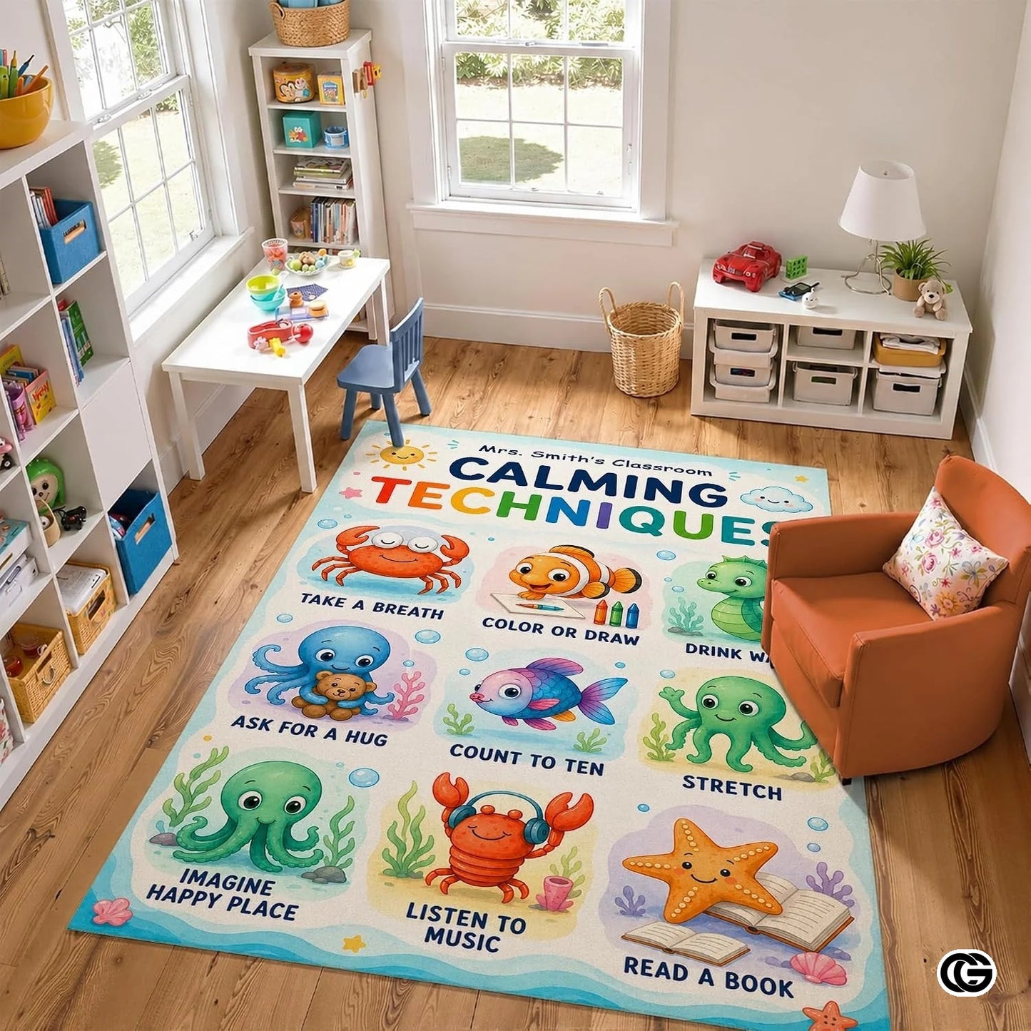 Personalized Classroom Rules Rug with Custom Teacher Name