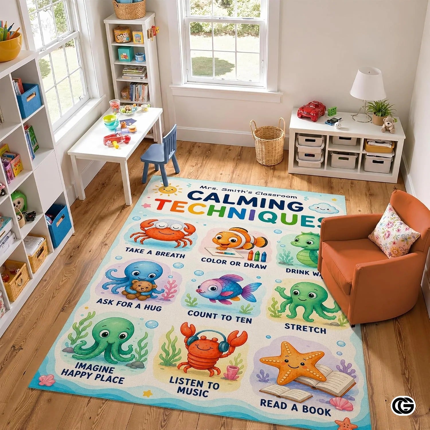 Personalized Classroom Rules Rug with Custom Teacher Name