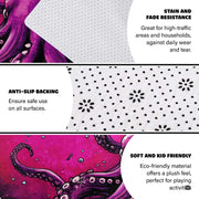 Overhead perspective of the purple and magenta kraken sea creature floor rug design. - thumbnail image 4 of 7