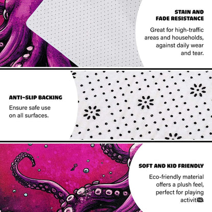 Overhead perspective of the purple and magenta kraken sea creature floor rug design. - thumbnail image 4 of 7
