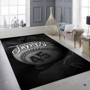 Overhead layout view of the rectangular monochrome baseball sports area rug - thumbnail image 6 of 7