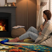 Botanical peacock floor rug styling in a classic vintage parlor setting. - thumbnail image 8 of 8