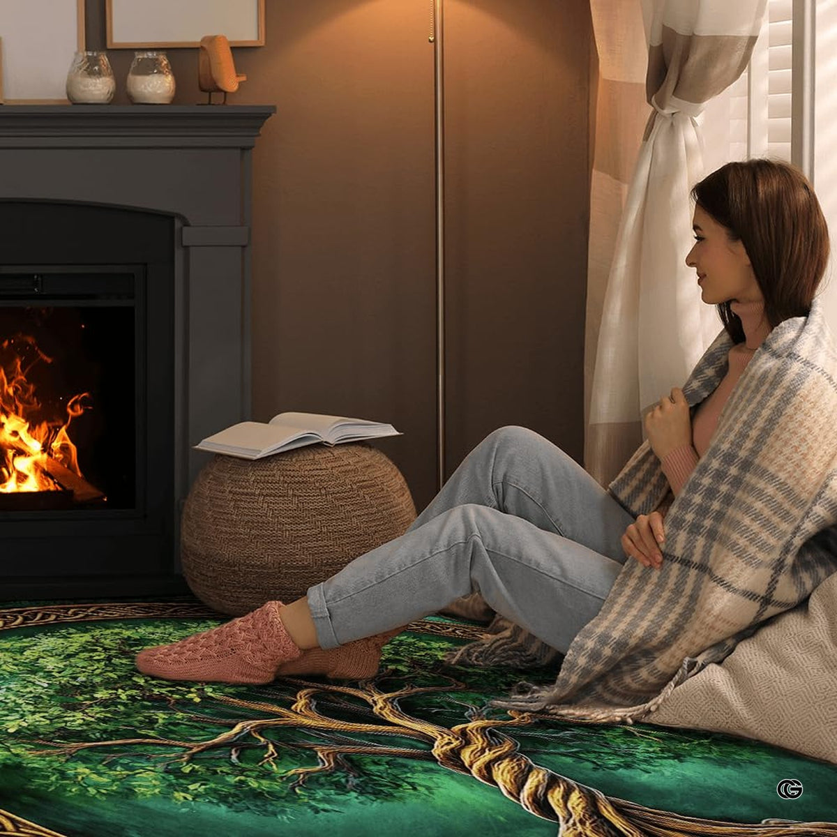 Overhead flat view of rectangular Celtic Tree of Life knotwork area rug - image 8 of 8