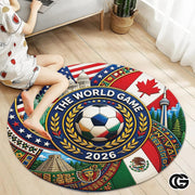 Custom Soccer 2026 Round Rug with Trophy and Flag Design