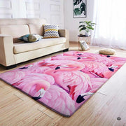 Sunlit living space styled with a pastel pink flamingo patterned area rug. - thumbnail image 5 of 7