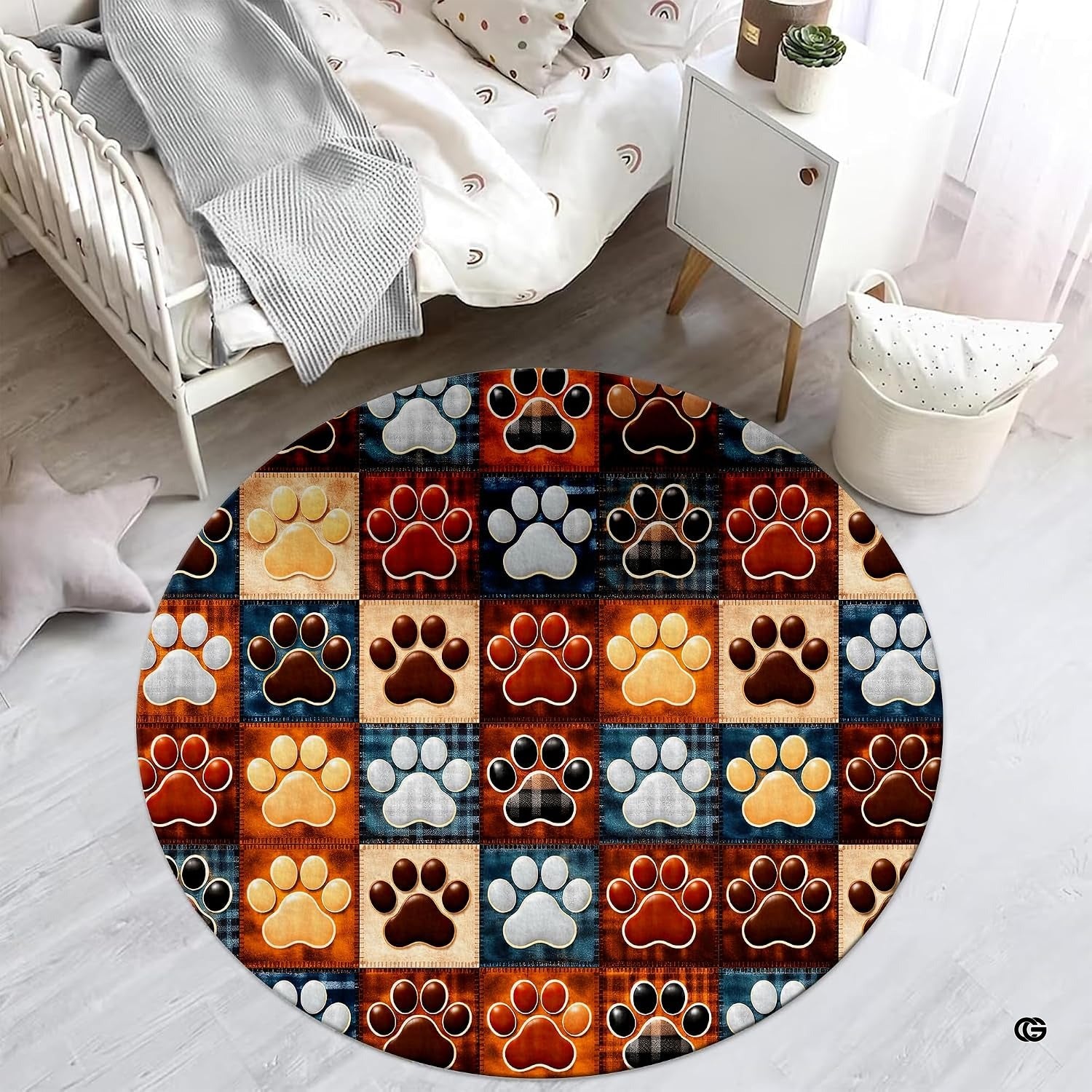 Custom Dog Paw Round Rug Patchwork Area Rug for Pet Lovers (1, A3)