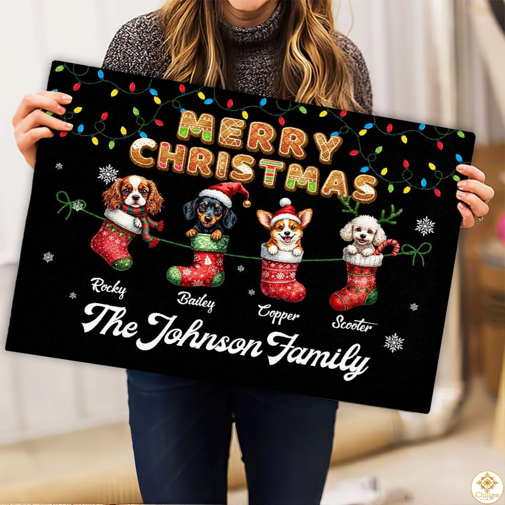 Personalized Christmas Doormat with Custom Family Name and Text