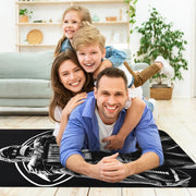Sports fan cave layout displaying the monochrome football player rug on hardwood flooring - thumbnail image 5 of 7