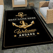 Custom Boat Rug, Personalized Welcome Aboard Mat with Boat Name, Nautical Area Rug for Deck, Entryway or Floor, Anchor Marine Decor, Boating Gift (Boat Rug 01)