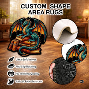 Custom Dragon Shaped Area Rug, Personalized Library Western Dragon Shaped Floor Mat Book Rug, Non-Slip Reading Room Carpet for Living Room, Bedroom, Dorm, Kids Room, Fans Lover (D9)