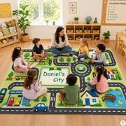 Custom Road Map Area Rug with Personalized City Street and Cars