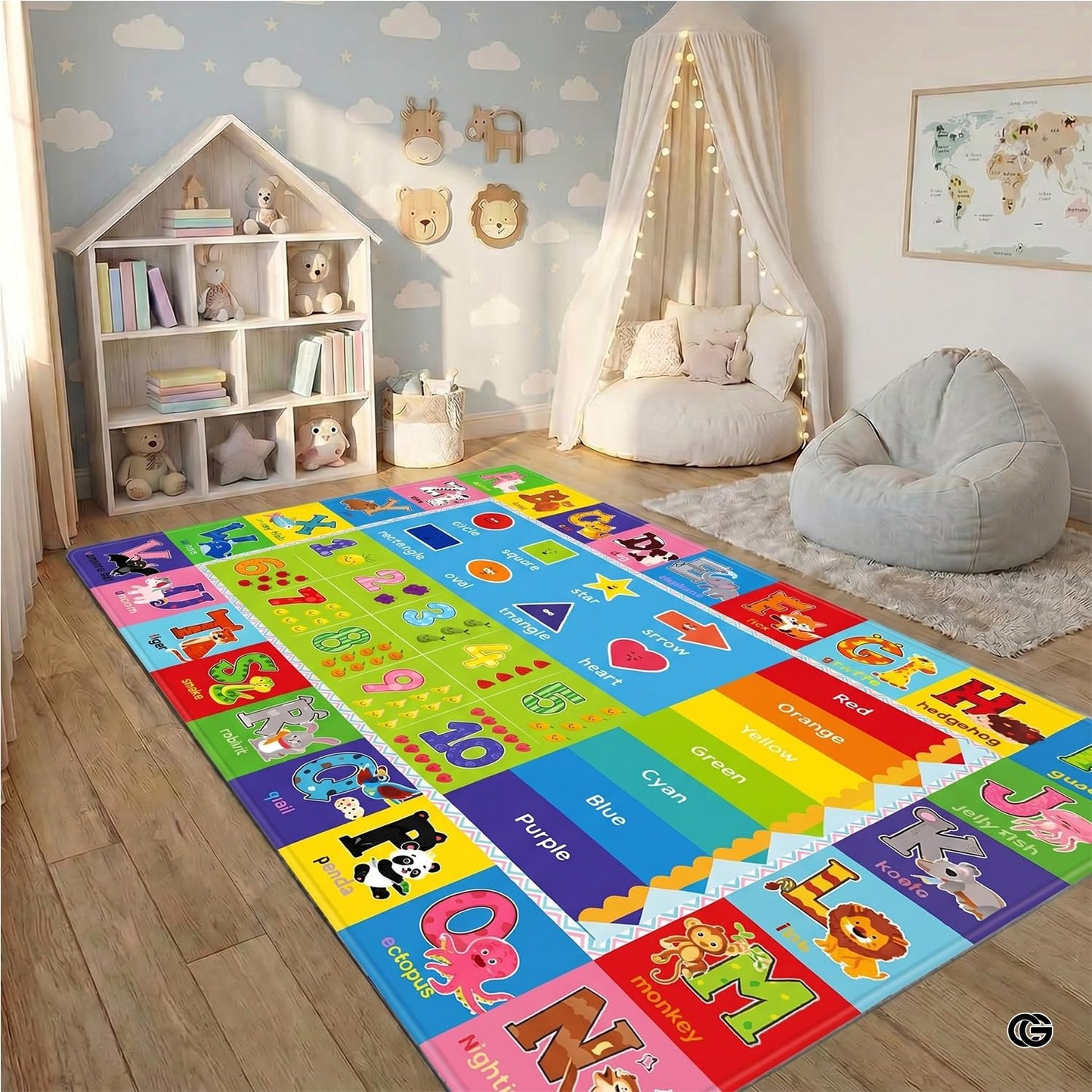 ABC Kids Play Rug with Non Slip Backing and Colorful Pattern - Abc Rug - 3'3" X 4'11" (Rectangular)