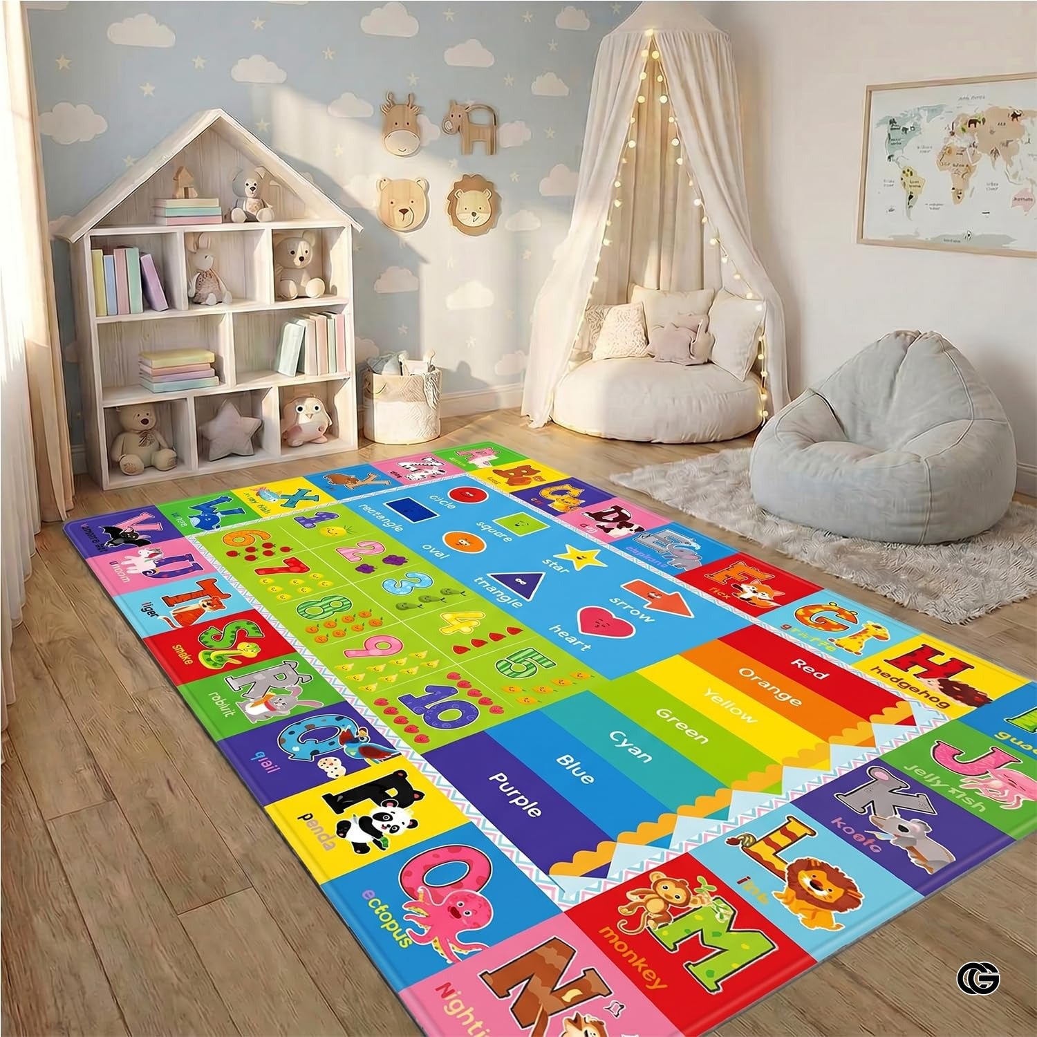 ABC Kids Play Rug with Non Slip Backing and Colorful Pattern - Abc Rug - 3'3" X 4'11" (Rectangular)