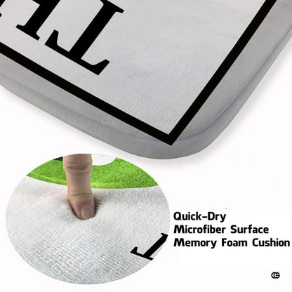 Personalized golf club putting green area rug with golf balls, red flag pin, and man cave simulator room decor. (Angle 5) - thumbnail image 5 of 8