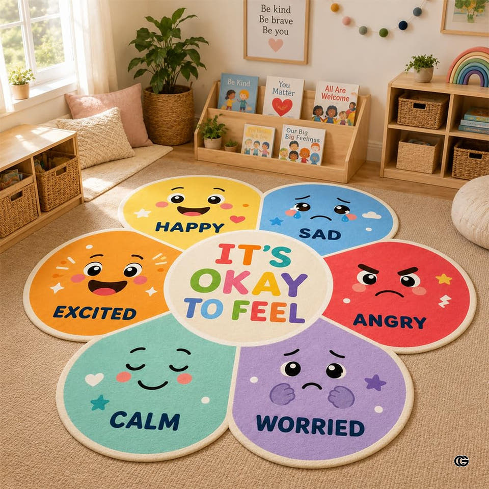 Social emotional learning flower petals classroom area rug - view 1