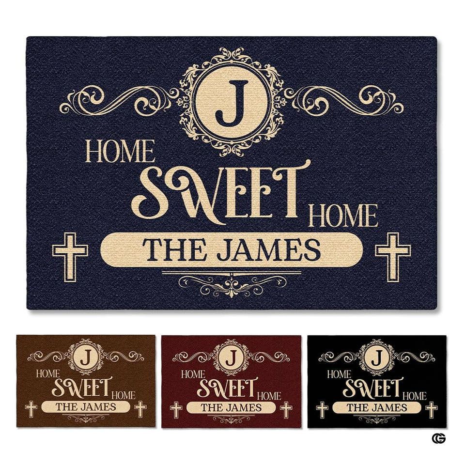 Personalized Christian Welcome Mat, As for me and My House We Will Serve The Lord Doormat, Religious Prayers Thought Door Mat Outdoor Indoor Print with Family Name, Entryway Decor (Sweet Home)