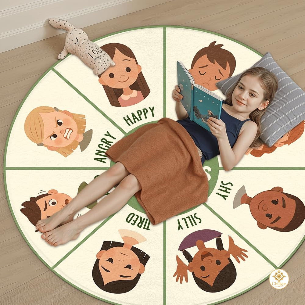 Custom Feelings Wheel Welcome Mat for Kids and Classroom