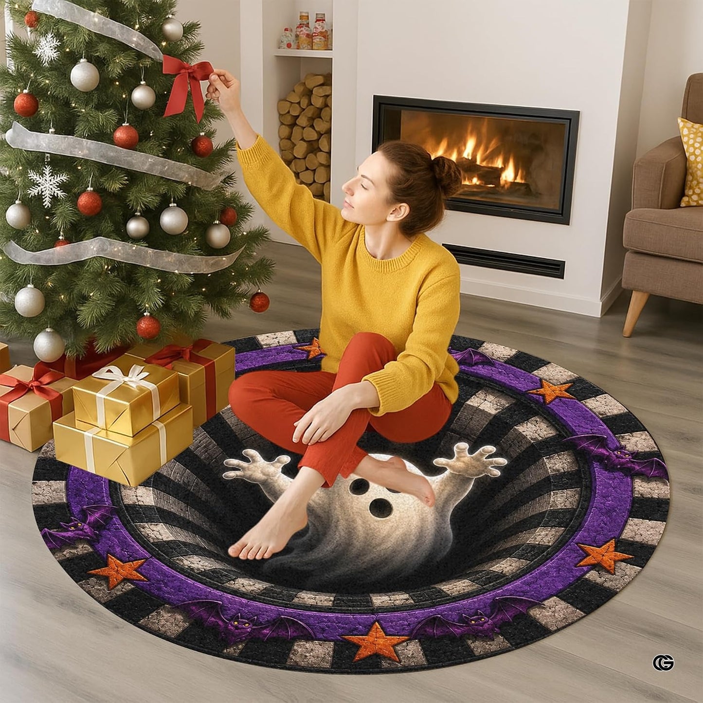 Custom Halloween 3D Optical Illusion Round Rug Skeleton Horror Area Rug (1, #12)