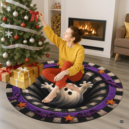 Custom Halloween 3D Optical Illusion Round Rug Skeleton Horror Area Rug (1, #12)