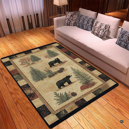 Close-up view of the soft microfiber surface, bear silhouettes, and pinecone details - thumbnail image 3 of 5