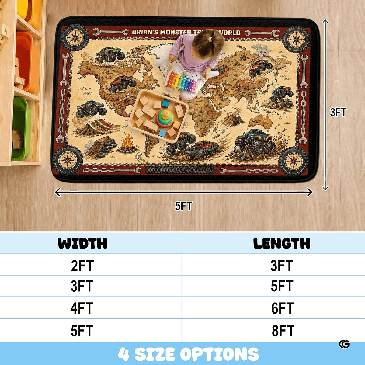 Top view of printed area rugs featuring colorful continents and thematic accent thematic accent trails. - image 2 of 8