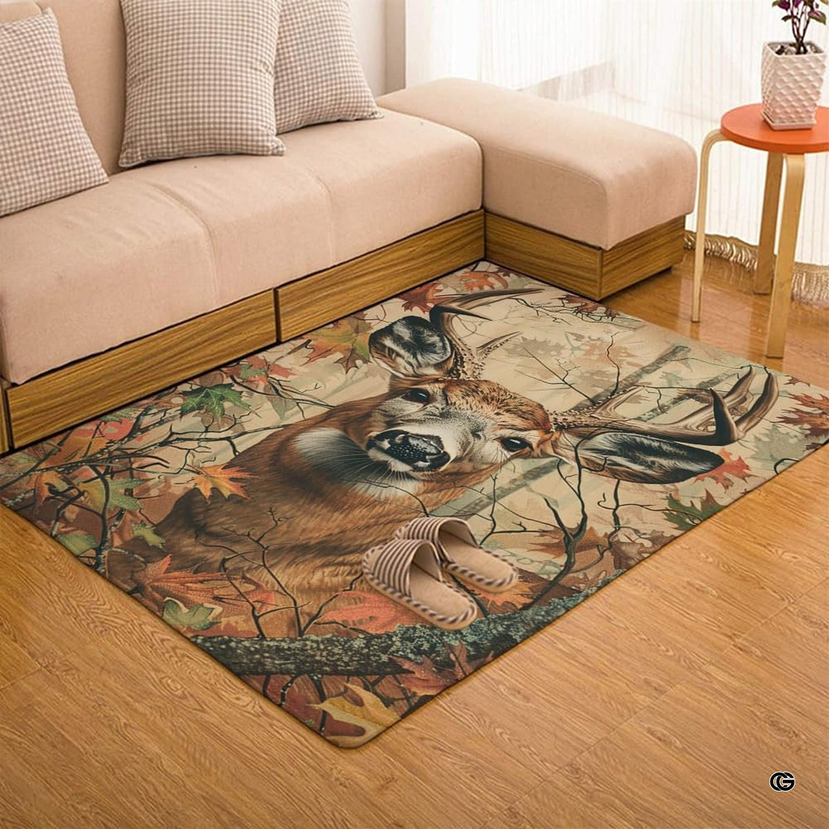 Woodland buck floor rug styled beneath coffee table with earthy accents. - image 7 of 7