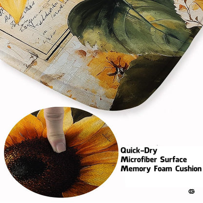Soft low-pile microfiber surface texture on vintage script sunflower rug - thumbnail image 3 of 7