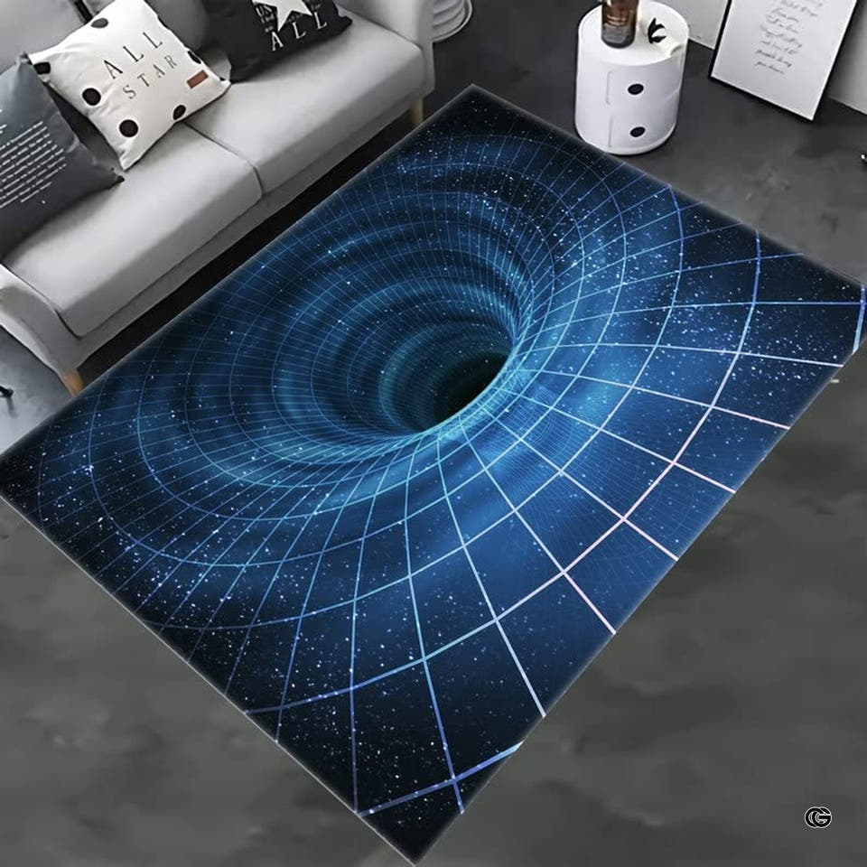 3D Space Wormhole Grid Optical Illusion Area Rug