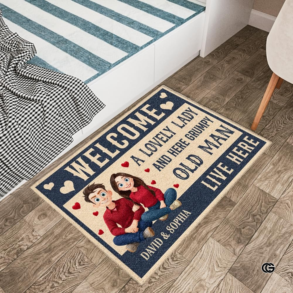 Personalized Family Couple Doormat, Custom Couple Husband Wife Doormat Gift, Outdoor Front Door Rug on Birthday, Christmas, Anniversaries, Valentine's Day for Him Her Woman (S1)