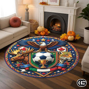 Custom Soccer Championship Round Rug with World Flags and Trophy