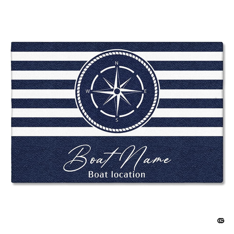 Personalized Nautical Doormat with Boat Name & Location – Custom Anchor Welcome Mat for Fishing Boat, Yacht, or Dock – Outdoor Indoor Floor Rug for Cabin, Ship (Nautical 10)