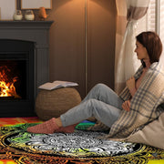 Vivid kaleidoscopic color bleeds and crisp floral geometry on an artistic tie dye rug. - thumbnail image 8 of 8